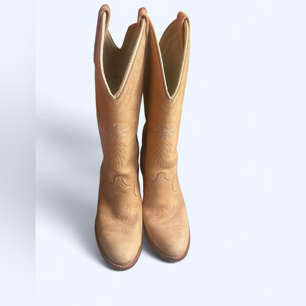 ACME Tan Leather Western Heeled Boots - Picture 7 of 8